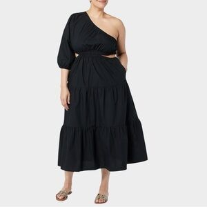 The Drop Womens April One Shoulder Cut-Out Tiered Midi Dress Size XL